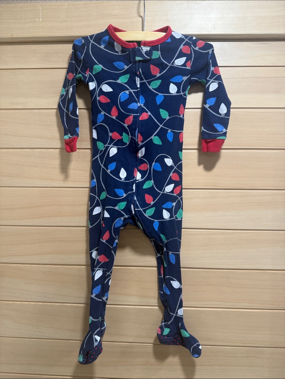 GAP Navy Footed One-Piece Pajamas with Multicolor Light Print